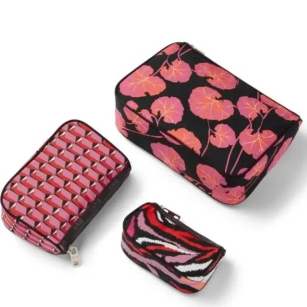NWT Geranium Leaf/Modern Geo/Disco Zebra 3-Pack Travel Pouches - DVF for Target